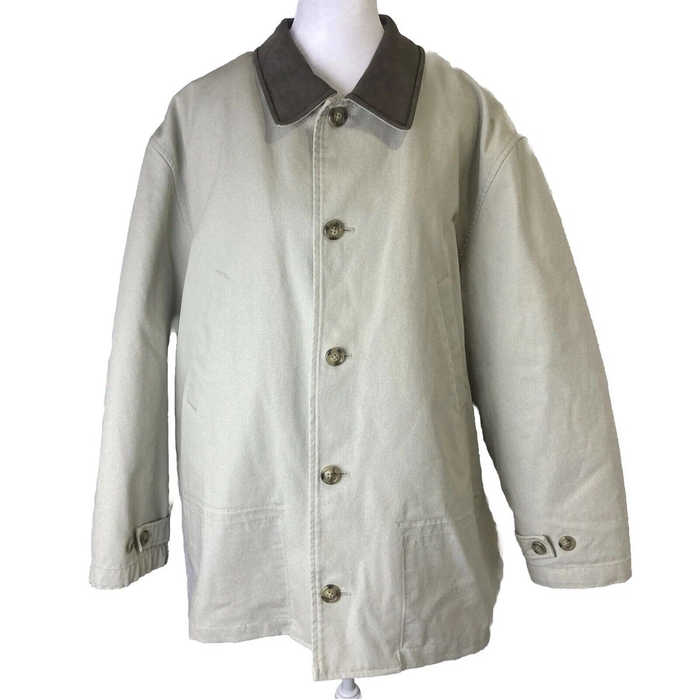 Lands End Jacket Mens XL Tan Canvas Quilted Lined Barn Field Chore Coat